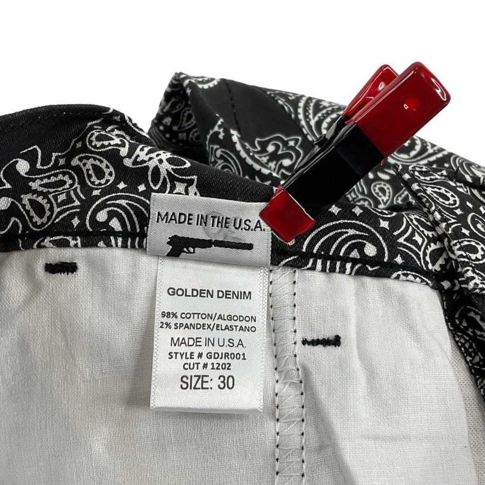 Golden Denim Jogger Pants Mens Sz 30 Black White Paisley Print Stretch $110 Nwt - Picture 8 of 12
